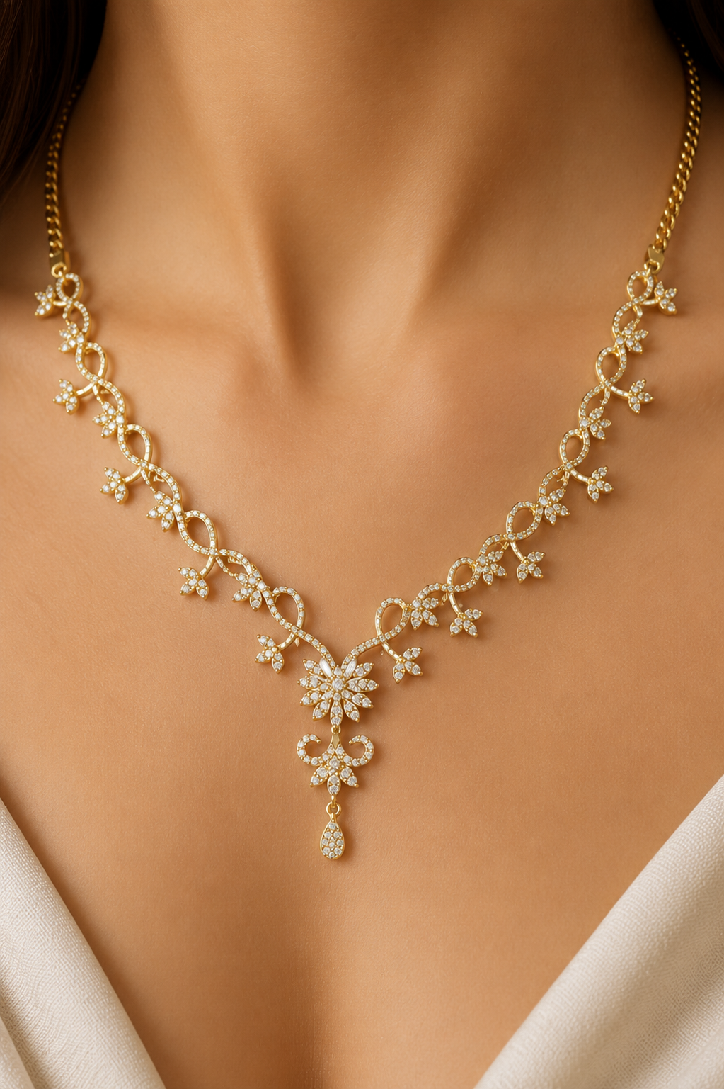 Lab Grown Diamond Floral Gold Vine Necklace | Bridal Wedding Jewelry Gift