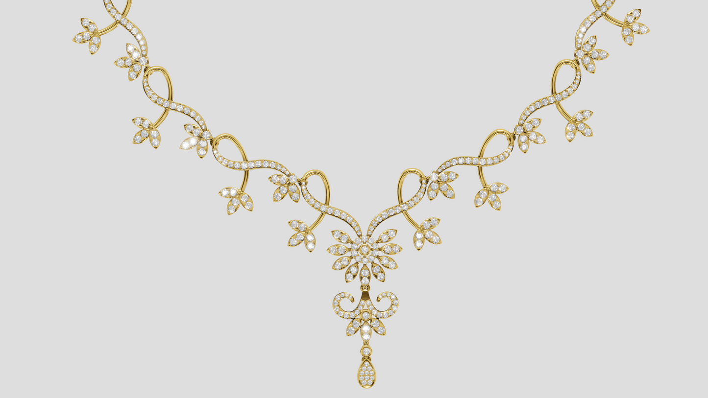 Lab Grown Diamond Floral Silver Vine Necklace | Bridal Wedding Jewelry Gift