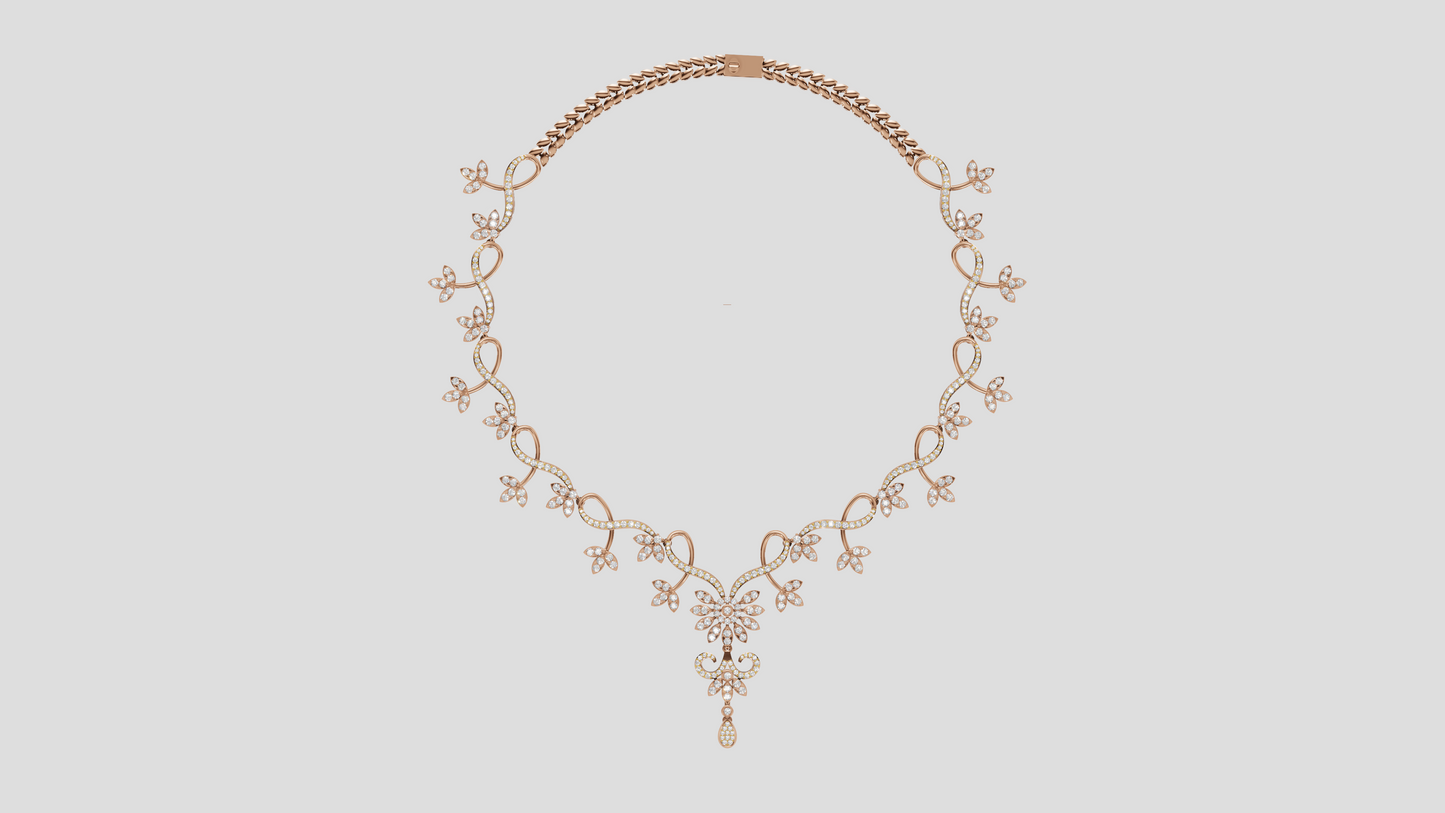 Lab Grown Diamond Floral Silver Vine Necklace | Bridal Wedding Jewelry Gift