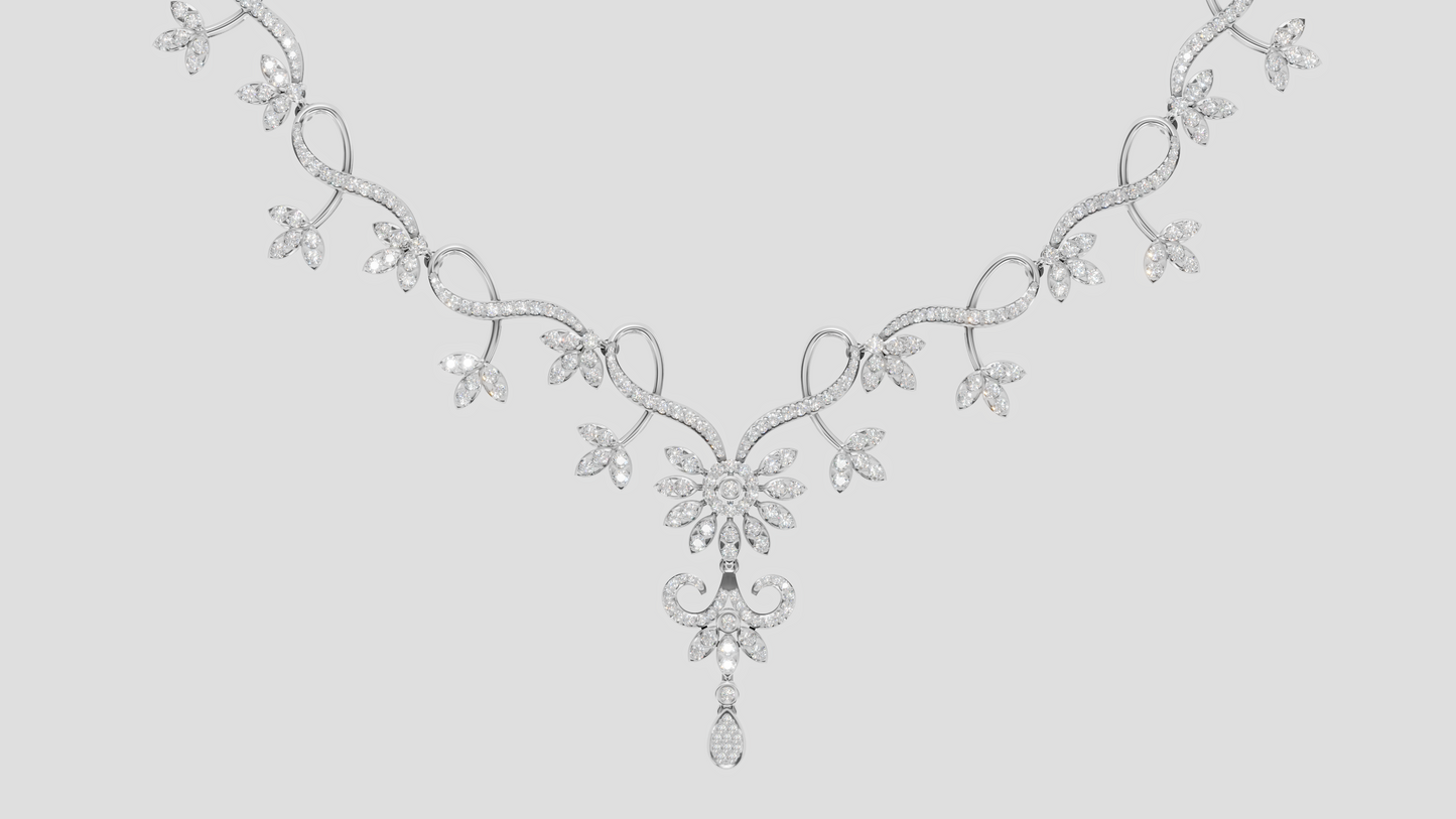 Lab Grown Diamond Floral Silver Vine Necklace | Bridal Wedding Jewelry Gift