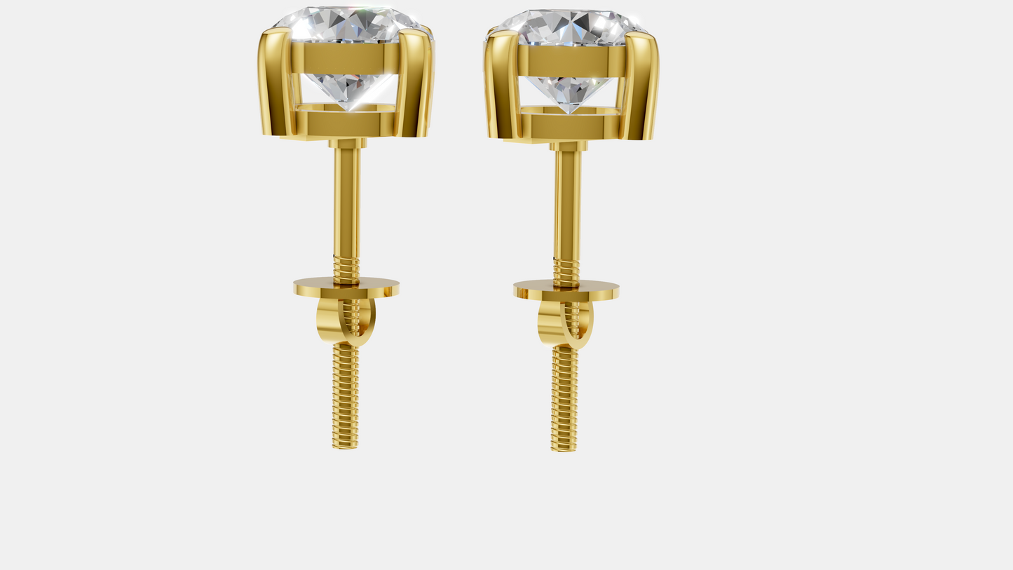 14K Gold Round Cut Diamond Stud Earrings | Minimalist Bridal Solitaire Jewelry