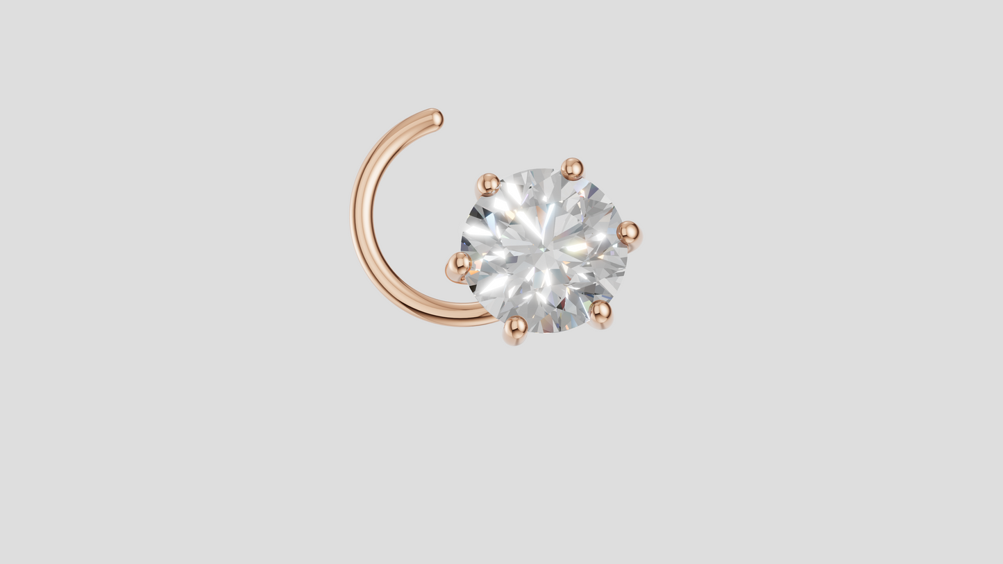 Round Lab Grown Diamond Nose Pin | Moissanite Diamond Nose Stud | Rose Gold Nose Ring | Minimalist Nose Jewellery