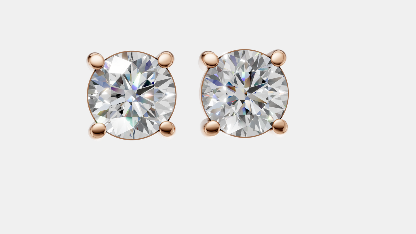14K Gold Round Cut Diamond Stud Earrings | Minimalist Bridal Solitaire Jewelry