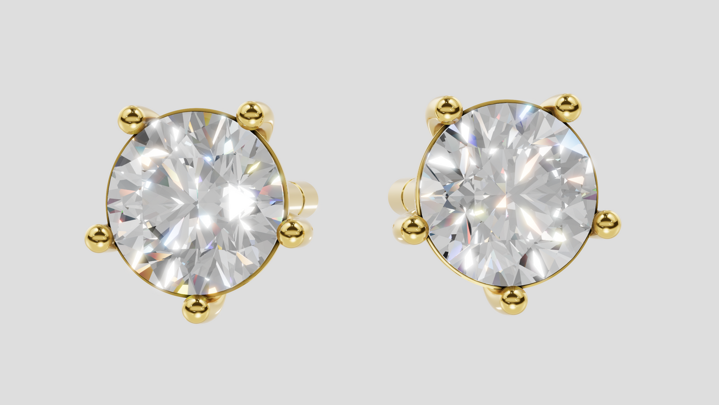 14K Gold Round Lab Grown Diamond Solitaire Stud Earrings