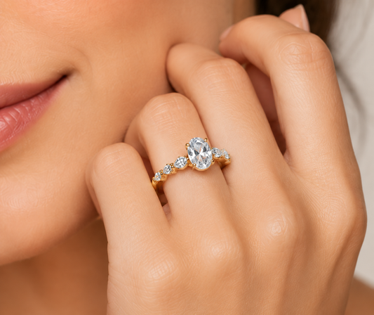 Oval Lab Grown Diamond Engagement Ring, Yellow Gold Promise Ring, Vintage Diamond Ring, Bridal Ring, Anniversary Gift for Her