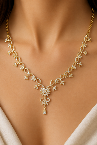 Lab Grown Diamond Floral Gold Vine Necklace | Bridal Wedding Jewelry Gift