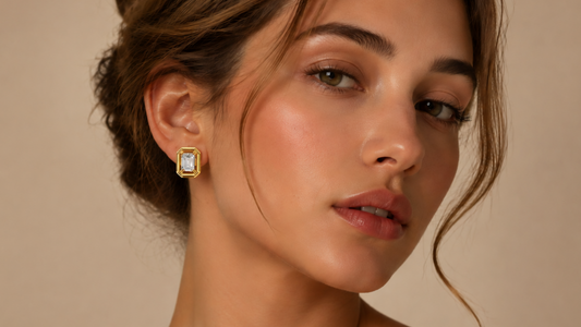Gold Emerald Cut Stud Earrings, Minimalist Jewelry, Elegant Crystal Earrings, Gift for Her, Bridesmaid Jewelry