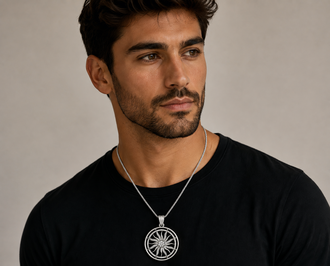 Hip Hop Sun Pendant for Men, Lab Grown Diamond & Moissanite Diamond Medallion, 14K Gold Round Pendant, Iced Out Rapper Jewelry