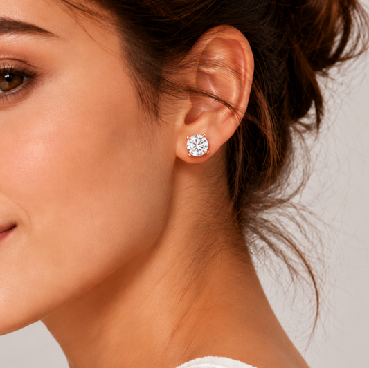 14K Gold Round Cut Diamond Stud Earrings | Minimalist Bridal Solitaire Jewelry