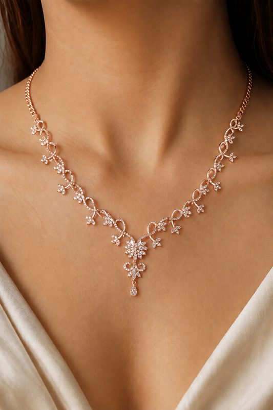 Lab Grown Diamond Floral Rose Gold Vine Necklace | Bridal Wedding Jewelry Gift