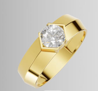 Yellow Gold Round Lab Grown Diamond Ring, Minimalist Promise Ring, Modern Unisex Ring, Stackable Engagement Ring, Gift for Him & Her