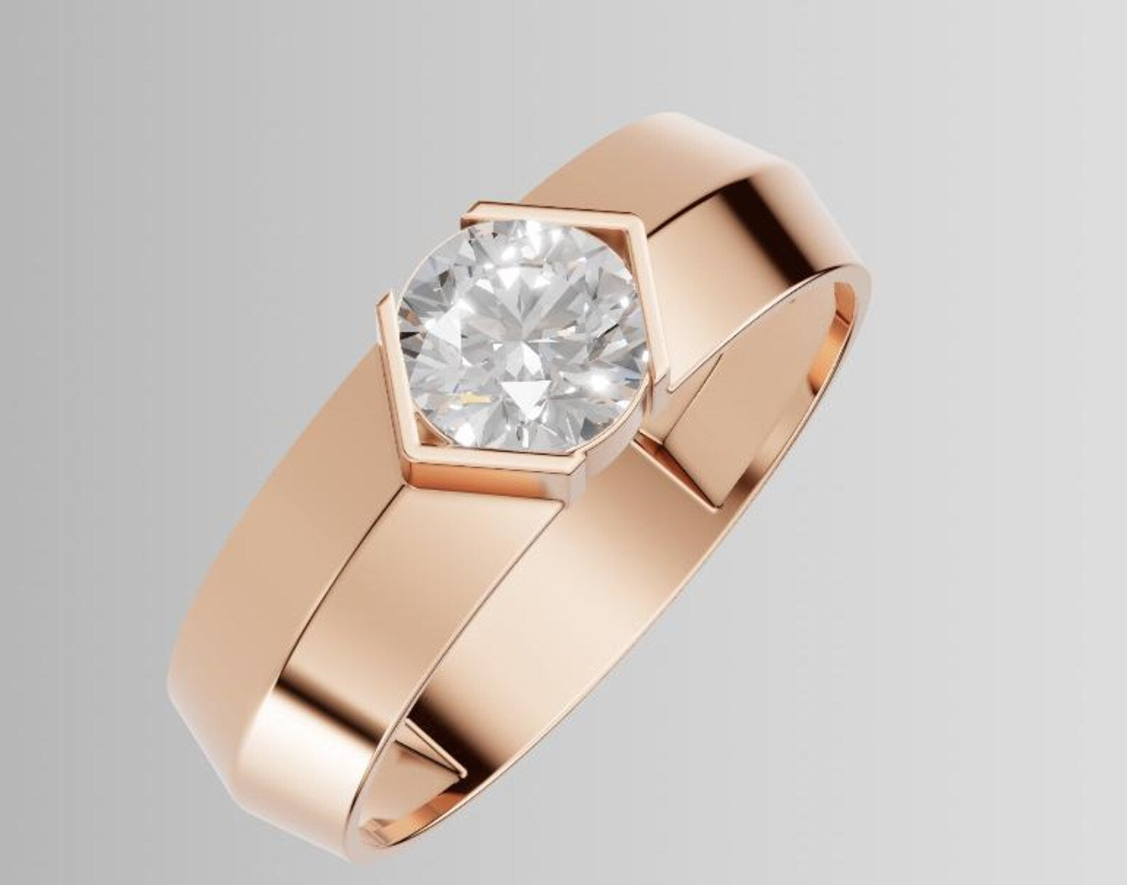 Gold Round Diamond Ring, Minimalist Promise Ring, Modern Unisex Jewelry