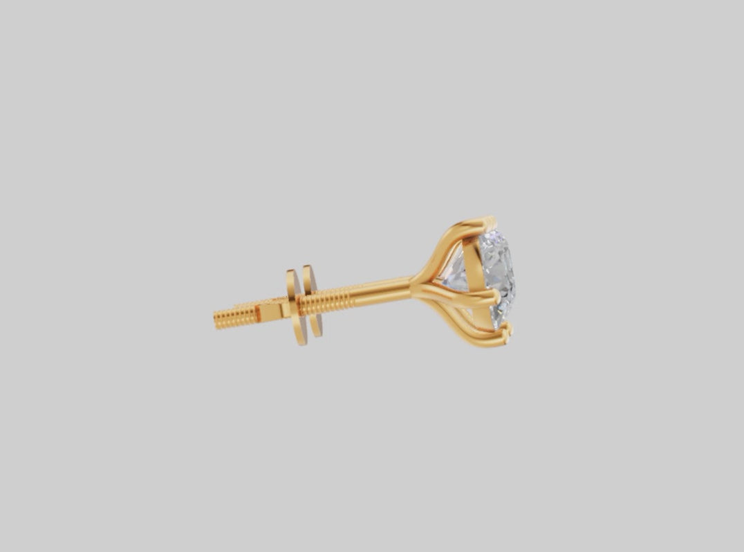 14K Gold Round Lab Grown Diamond Solitaire Stud Earrings