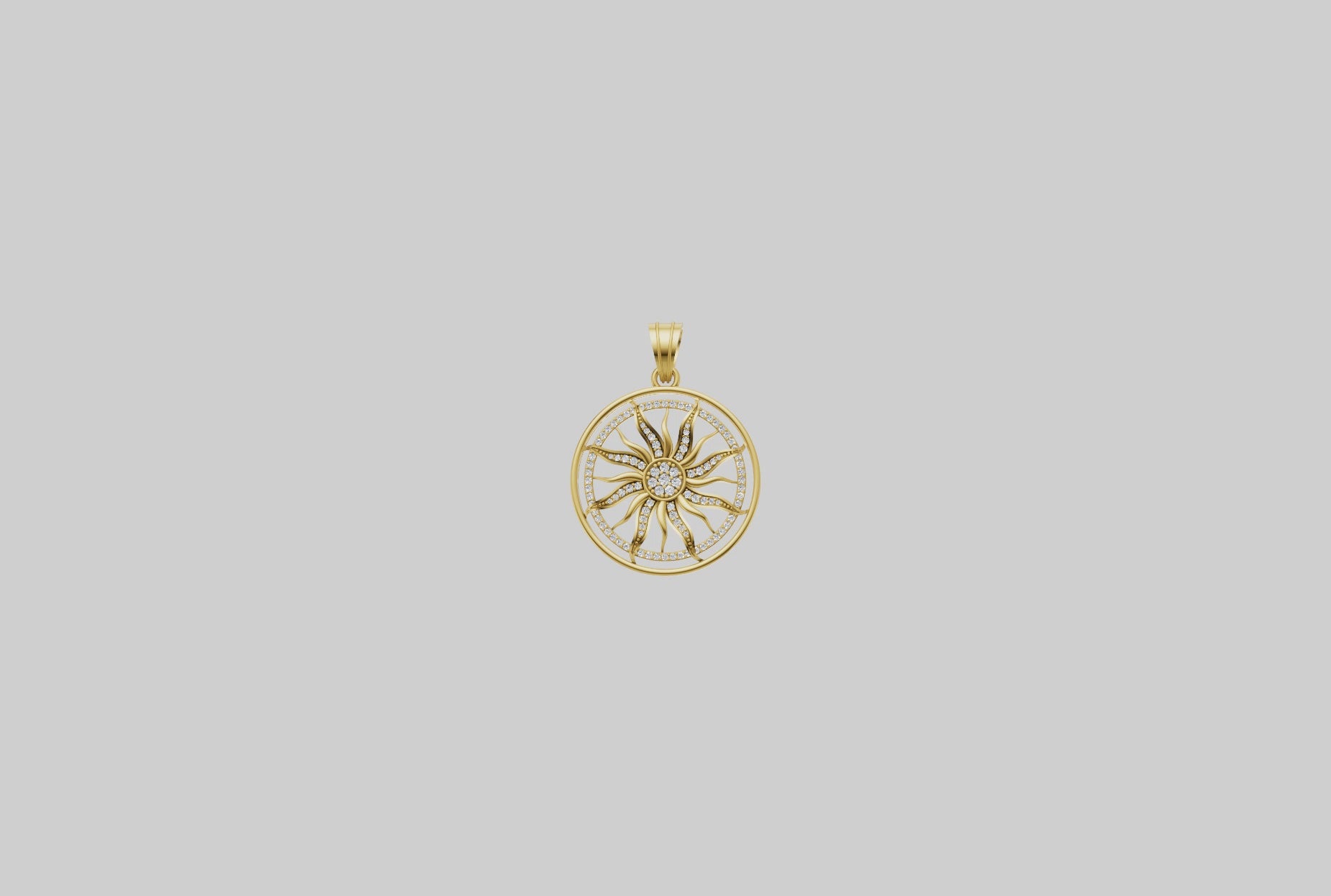 Hip Hop Sun Pendant for Men, Lab Grown Diamond & Moissanite Diamond Medallion, 14K Gold Round Pendant, Iced Out Rapper Jewelry