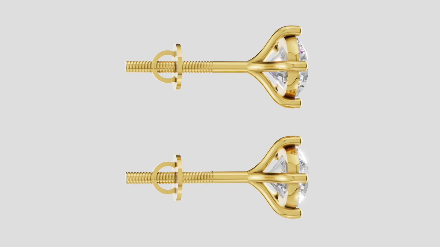 14K Gold Round Lab Grown Diamond Solitaire Stud Earrings