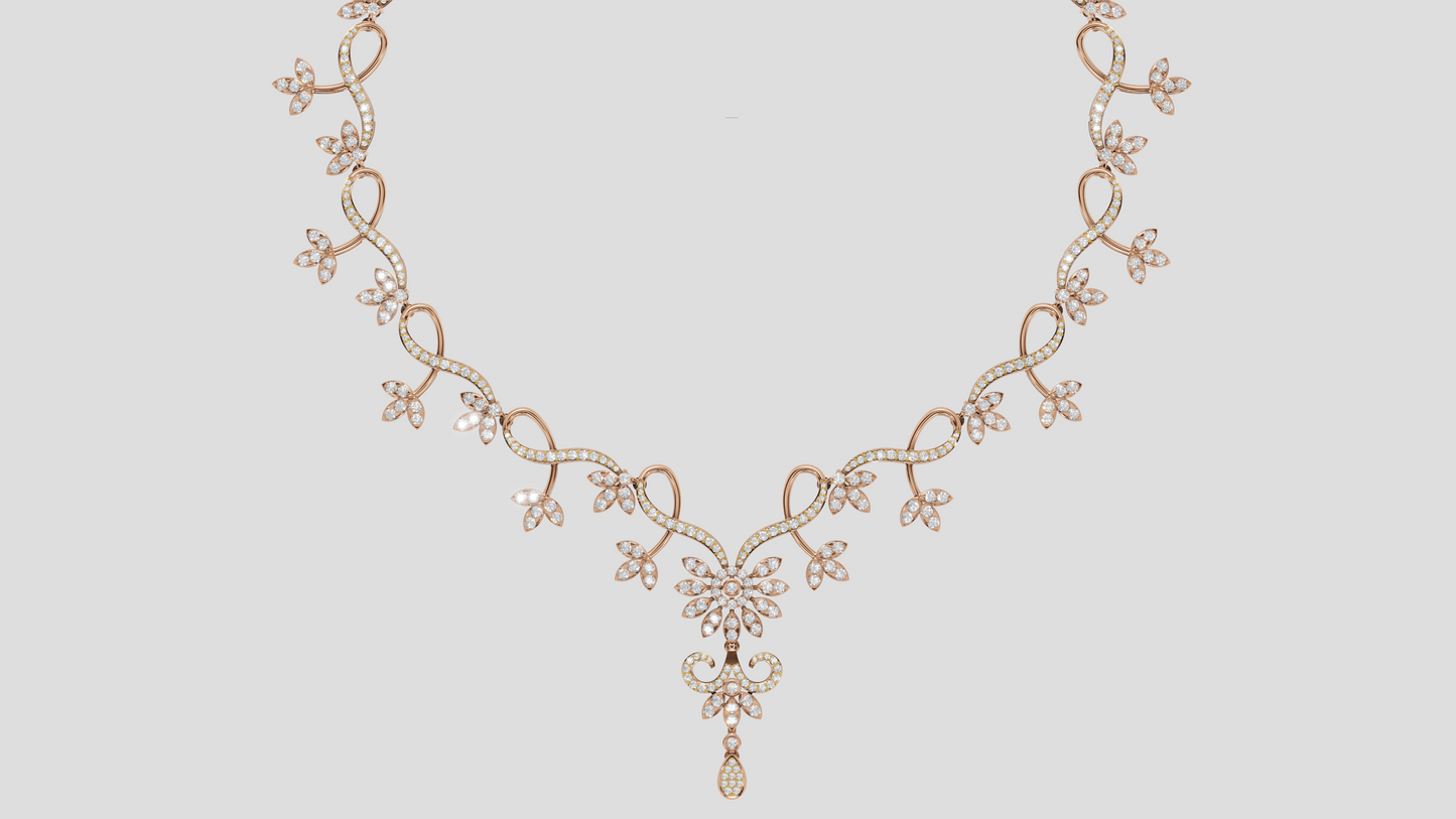 Lab Grown Diamond Floral Silver Vine Necklace | Bridal Wedding Jewelry Gift