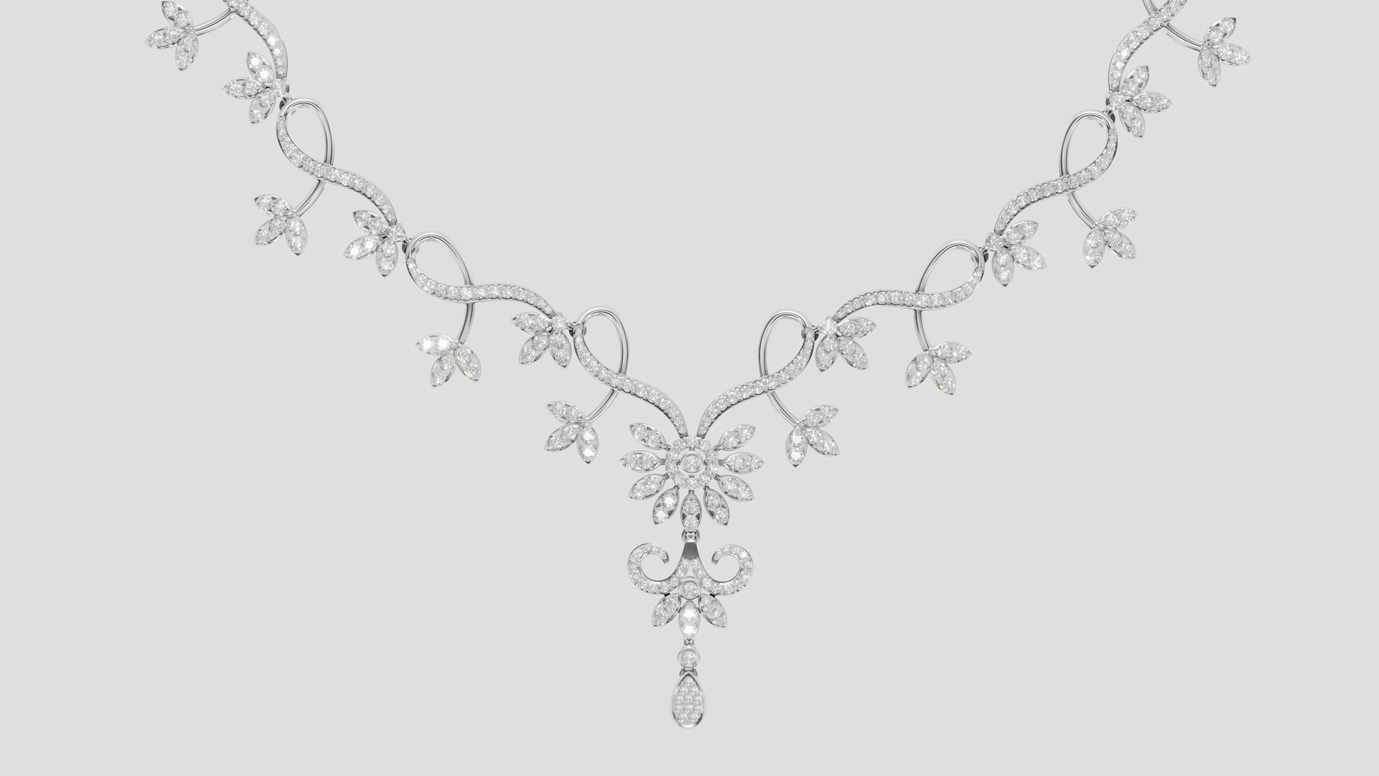 Lab Grown Diamond Floral Silver Vine Necklace | Bridal Wedding Jewelry Gift