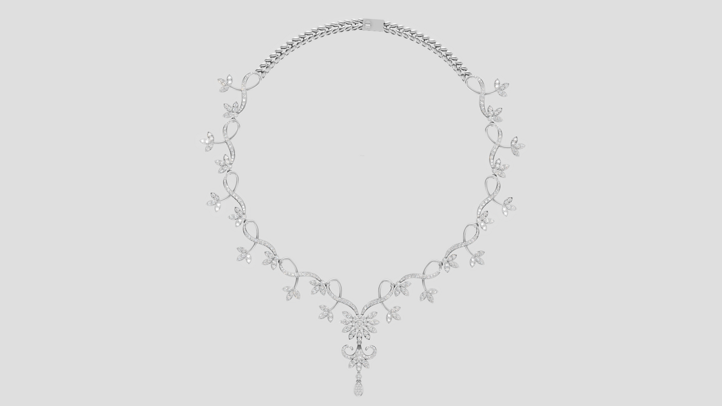 Lab Grown Diamond Floral Silver Vine Necklace | Bridal Wedding Jewelry Gift