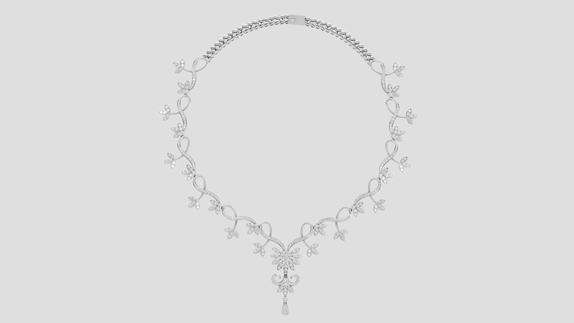 Lab Grown Diamond Floral Silver Vine Necklace | Bridal Wedding Jewelry Gift