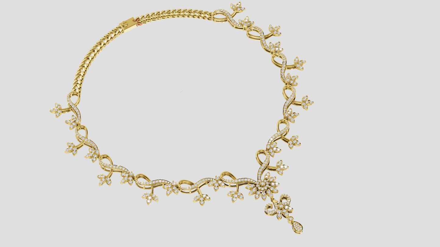 Lab Grown Diamond Floral Silver Vine Necklace | Bridal Wedding Jewelry Gift