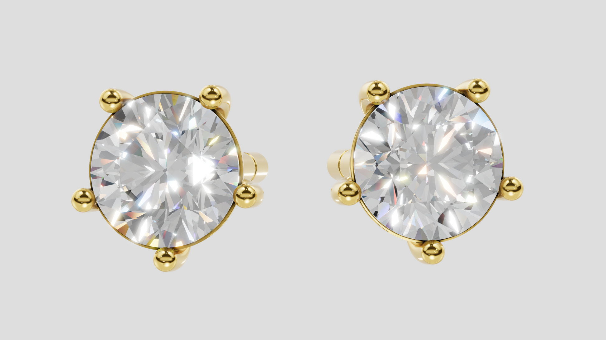14K Gold Round Lab Grown Diamond Solitaire Stud Earrings