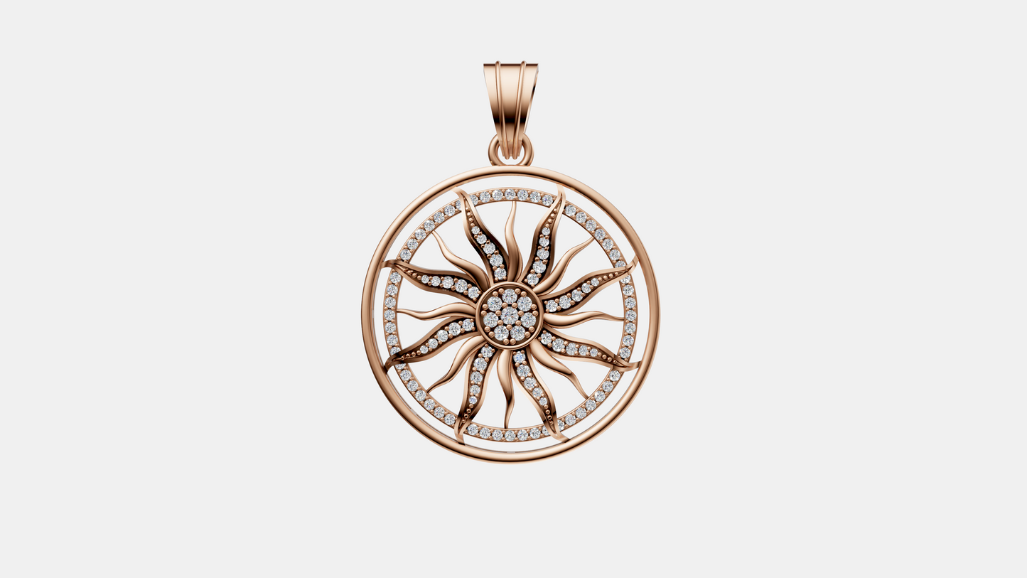 Hip Hop Sun Pendant for Men, Lab Grown Diamond & Moissanite Diamond Medallion, 14K Gold Round Pendant, Iced Out Rapper Jewelry