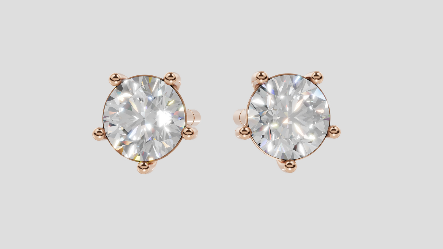 14K Gold Round Lab Grown Diamond Solitaire Stud Earrings