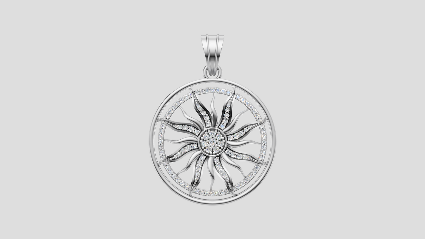 Hip Hop Sun Pendant for Men, Lab Grown Diamond & Moissanite Diamond Medallion, 14K Gold Round Pendant, Iced Out Rapper Jewelry