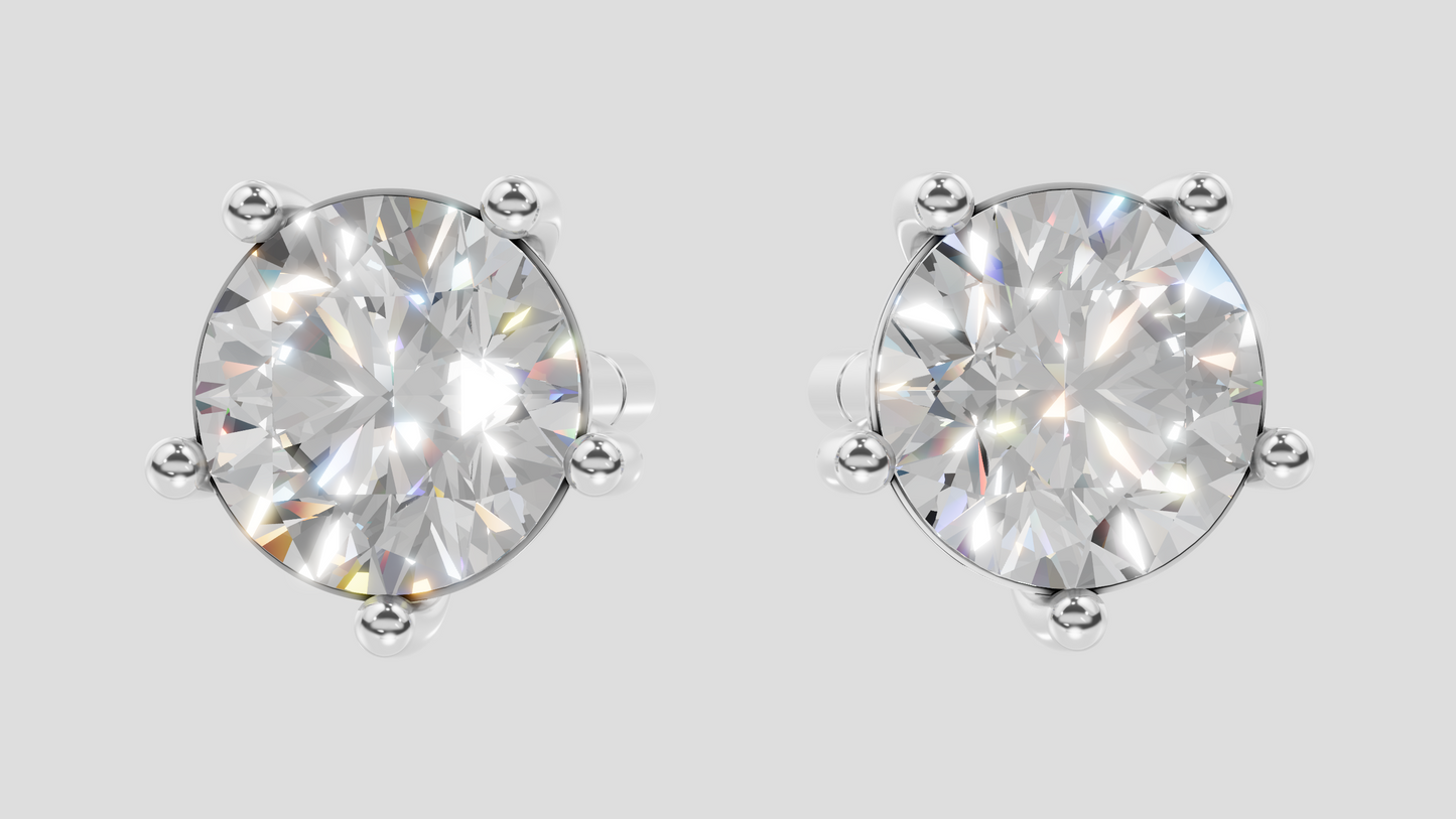 14K Gold Round Lab Grown Diamond Solitaire Stud Earrings