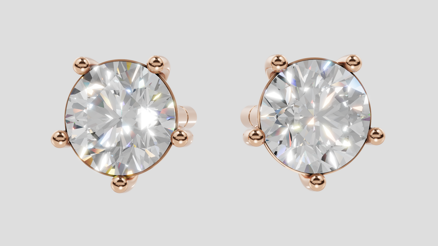 14K Gold Round Lab Grown Diamond Solitaire Stud Earrings